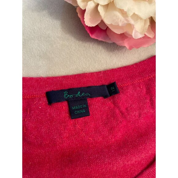 Vintage Boden Womens Embellished Rose Cardigan Size L Red 3/4 Sleeve Button - Picture 4 of 10